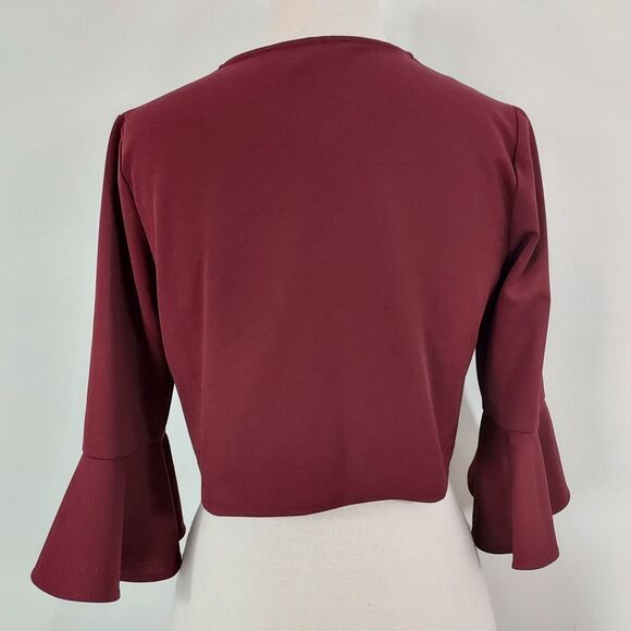 Perceptions New York Shrug Womens Size Small Stretch 3/4 Bell Sleeves Burgundy - Picture 6 of 12